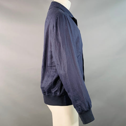 BRUNELLO CUCINELLI Size 40 Navy Red Twill Linen Snaps Jacket