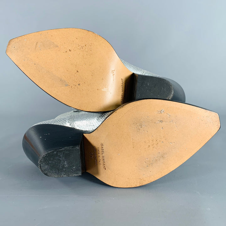 ISABEL MARANT Size 7 Silver Leather Textured Snake Embossed Leather Western Boots