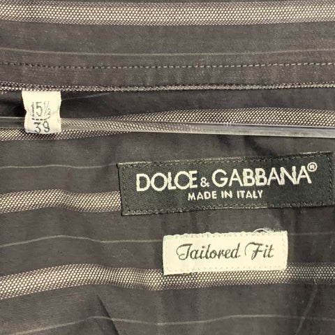 DOLCE & GABBANA Size S Black Grey Stripe Cotton Curved Cutaway Long Sleeve Shirt