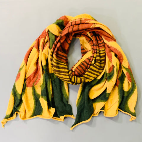 KAPITAL Orange Mustard Flames Stripes Oversized Wool Scarf