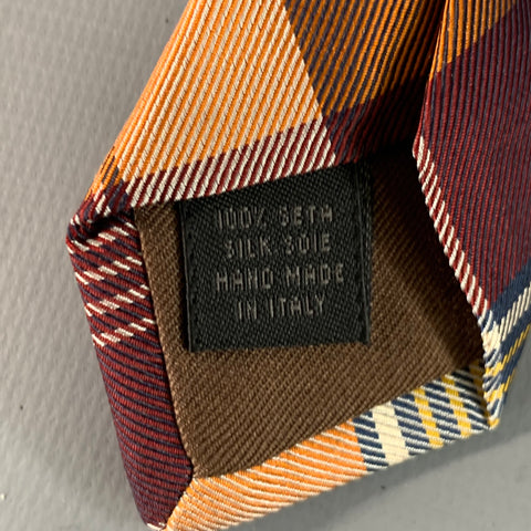 WILKES BASHFORD Burgundy Orange Plaid Silk Tie