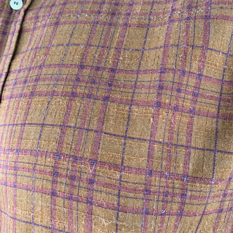 BEVILACQUA Size XL Brown Purple Checkered Cotton Blend Long Sleeve Shirt