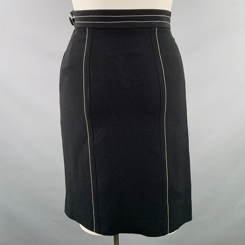 MOSCHINO Size 12 Black White Rayon Blend Contrast Stitch Pencil Skirt