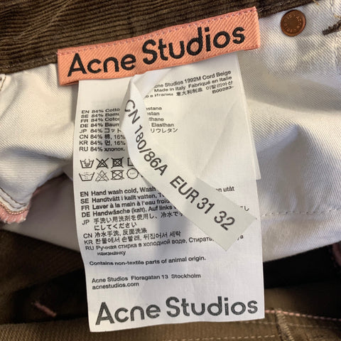 ACNE STUDIOS Size 31 Brown Corduroy Cotton / Elastane Jean Cut Casual Pants