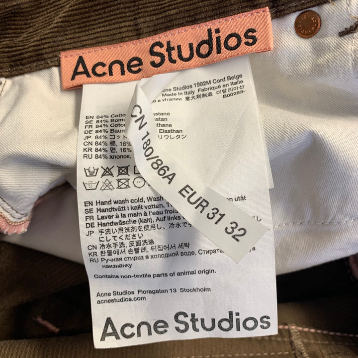 ACNE STUDIOS Size 31 Brown Corduroy Cotton / Elastane Jean Cut Casual Pants