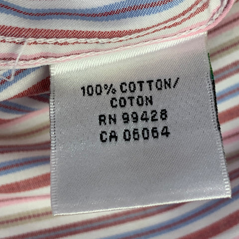 BUGATCHI Size XL White Multi Color Stripe Cotton Spread Collar Long Sleeve Shirt