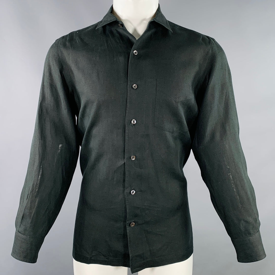 RALPH LAUREN Size M Black Linen Long Sleeve Shirt