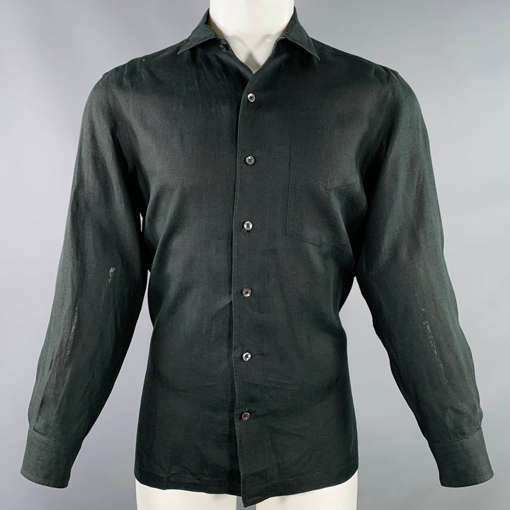 RALPH LAUREN Size M Black Linen Long Sleeve Shirt