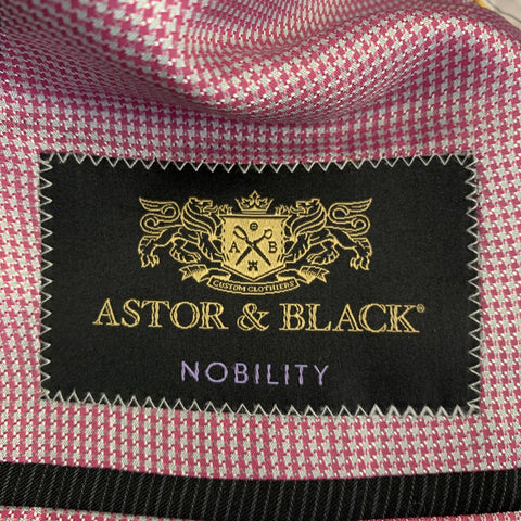 ASTOR & BLACK Size 44 Black Grey Stripe Single Breasted Peak Lapel 3 Piece Suit