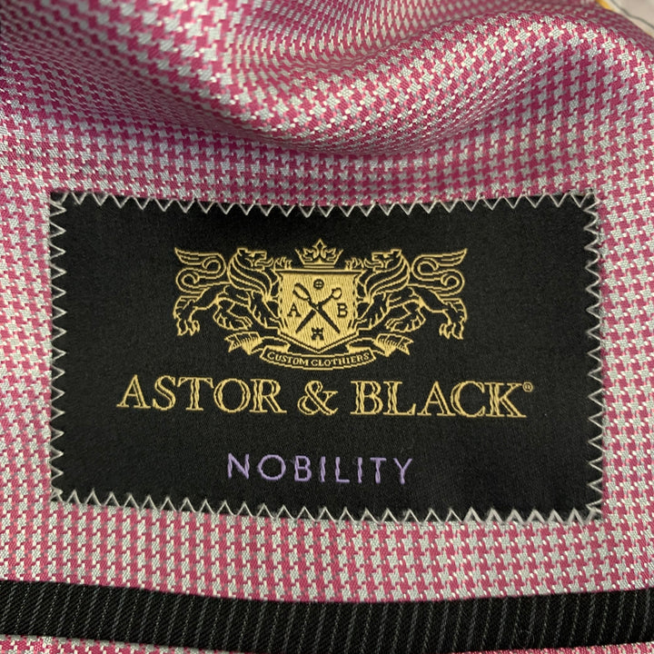 ASTOR & BLACK Size 44 Black Grey Stripe Single Breasted Peak Lapel 3 Piece Suit