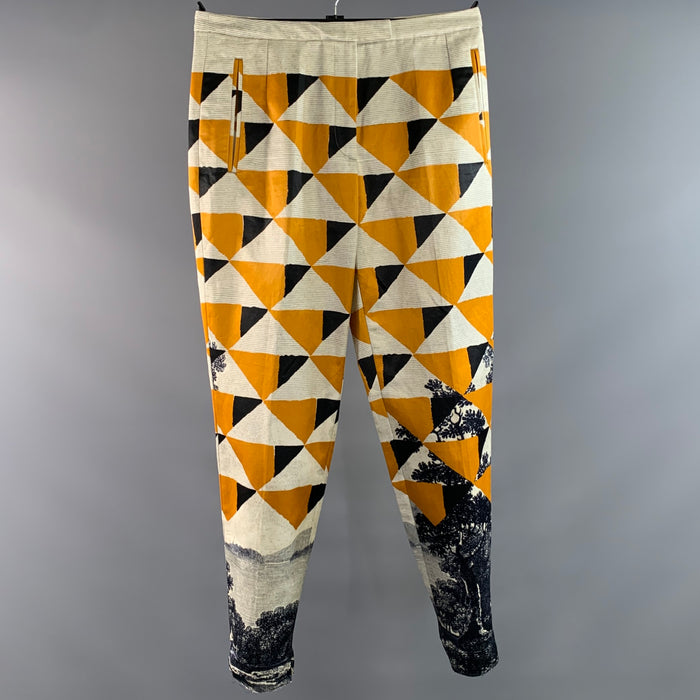 DRIES VAN NOTEN Size 6 Cream Navy & Gold Geometric Slim Fit Casual Pants