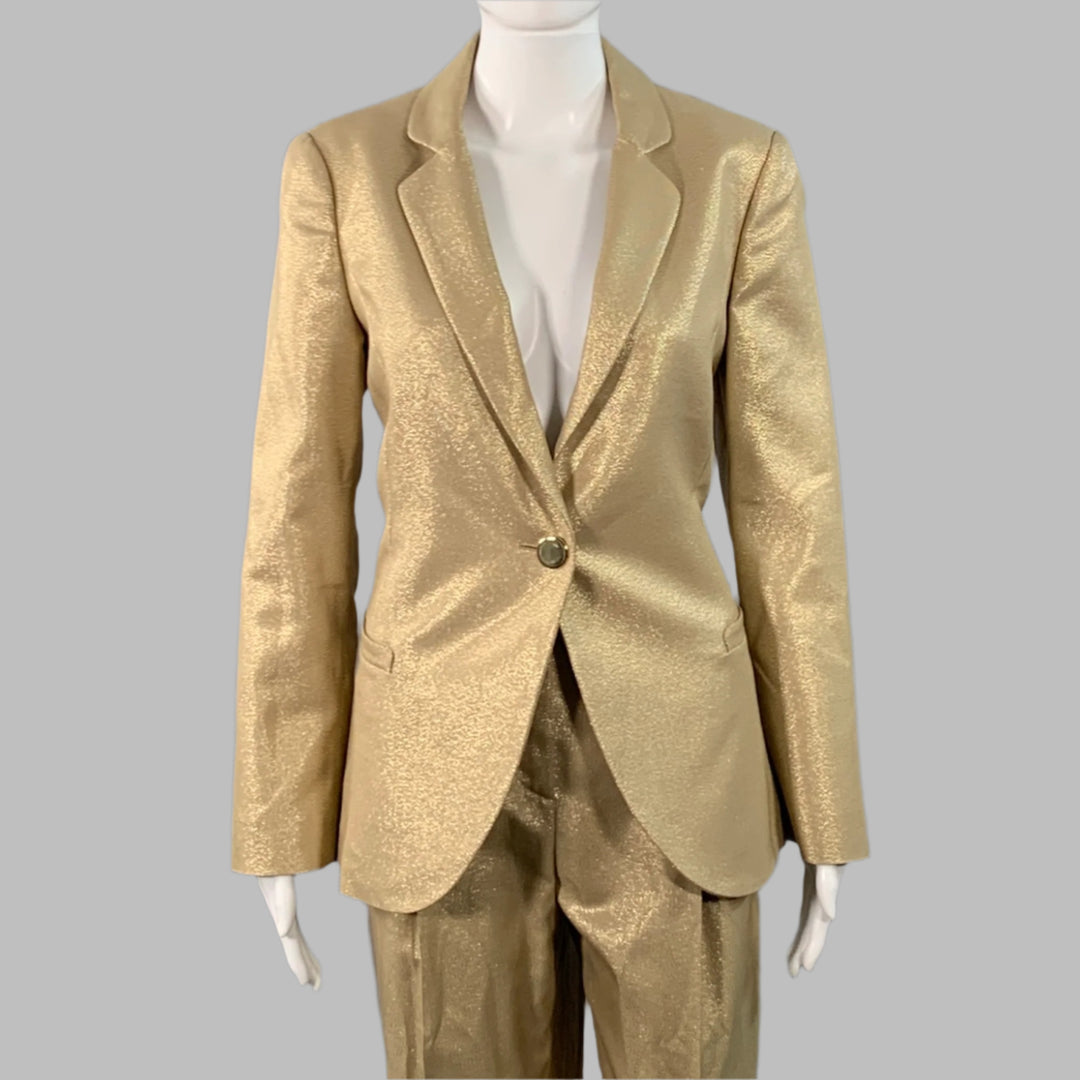 EMPORIO ARMANI Size M Gold Metallic Notch Lapel Pantsuit