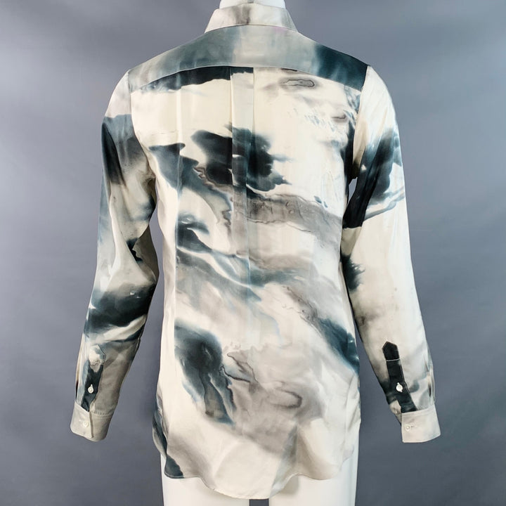 PATRIK ERVELL FW12 Size M Grey Ivory Marbled Silk Twill Button Down Collar Long Sleeve Shirt
