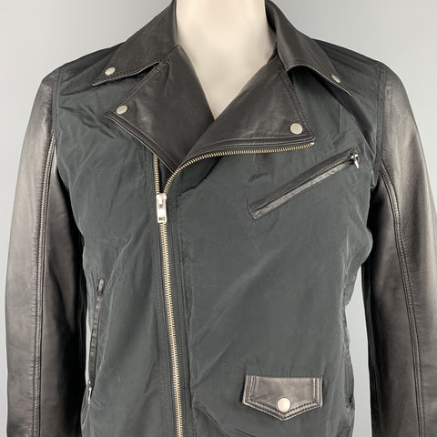 J. LINDEBERG Size L Black Mixed Materials Nylon Biker Jacket