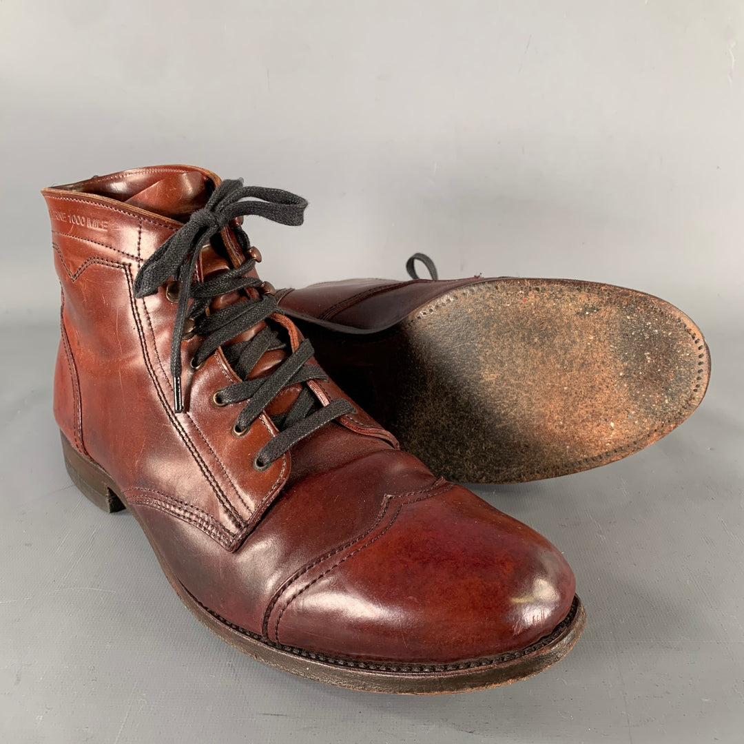 WOLVERINE Size 12 Burgundy Wingtip Leather Boots
