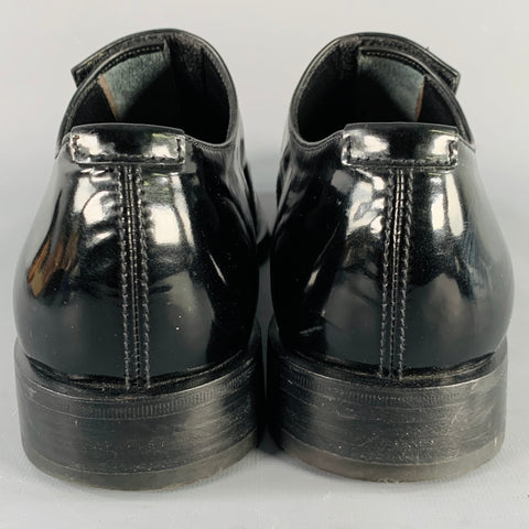 PRADA Size 10 Black Patent Leather Hook Loop Loafers