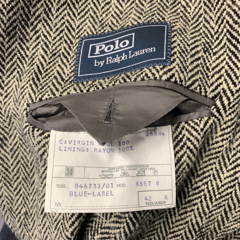 POLO by RALPH LAUREN Size 42 Beige Black Herringbone Wool Sport Coat