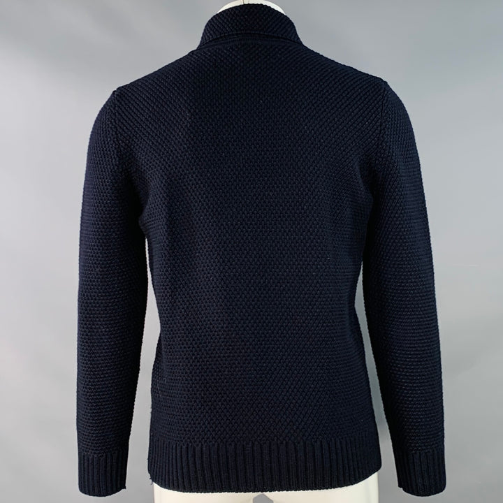 A.P.C. Size S Navy Waffle Knit Wool Shawl Collar Sweater