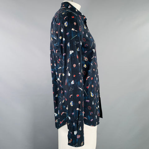 PS by PAUL SMITH Taille L Noir Multicolore Imprimé Graphique Coton Chemise Manches Longues