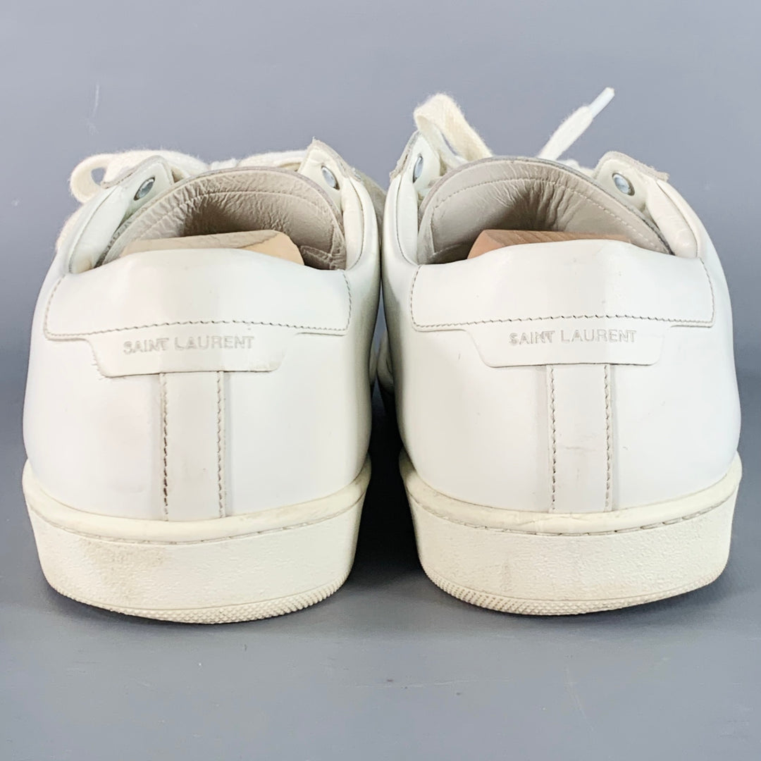 SAINT LAURENT Size 15 White Leather Low Top Lace-Up Sneakers