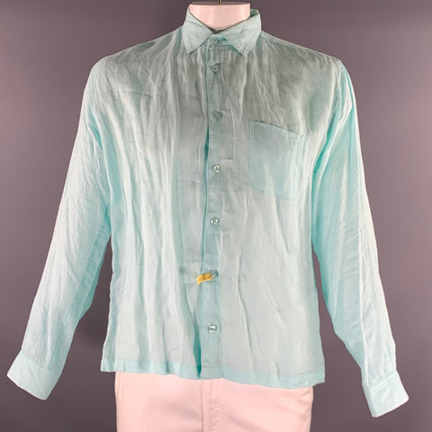 NATURAL BLUE Size L Blue Turqoise Heather Linen Pointed Collar Long Sleeve Shirt