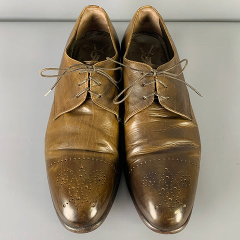 YVES SAINT LAURENT Size 9 Brown Perforated Leather Cap Toe Lace-Up Shoes