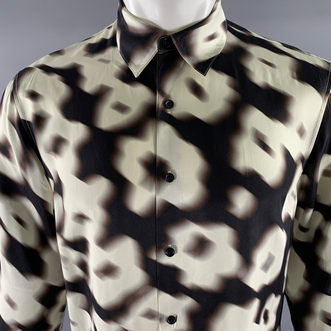 SANDRO Size S White Black Hazy Floral Viscose Long Sleeve Shirt
