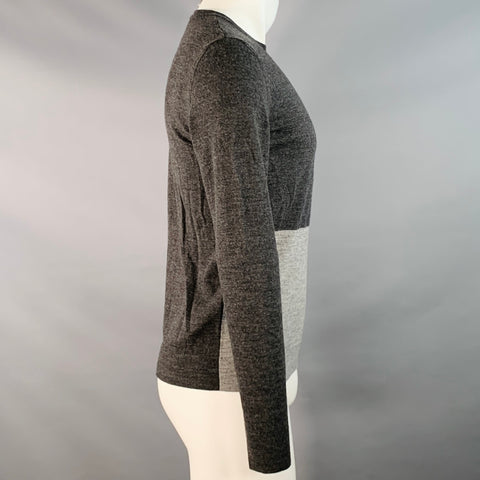 BALENCIAGA Size S Grey Charcoal Two Toned Wool Crew Neck Pullover