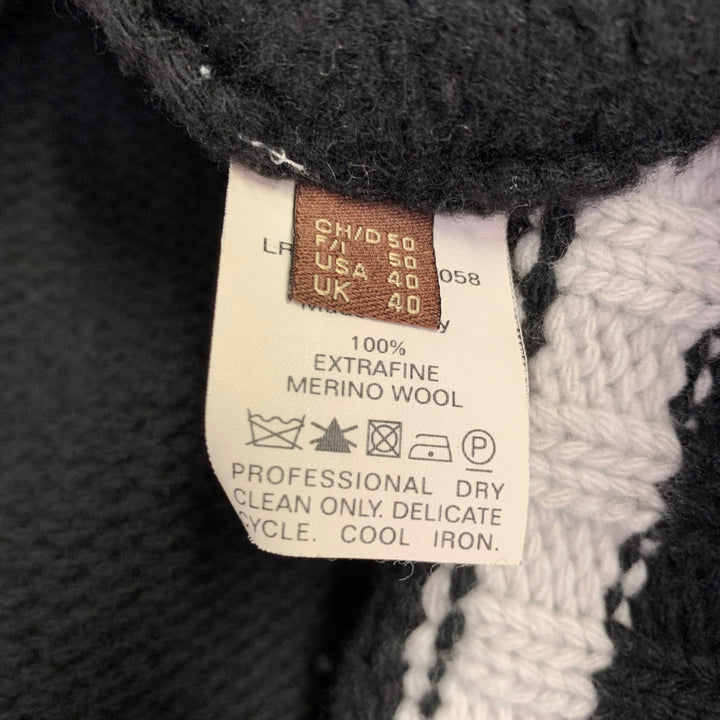 BALLY Size M Black White Knit Merino Wool Button Down Cardigan