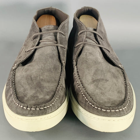 G BROWN Size 11.5 Grey Suede Lace-Up Boat Shoes