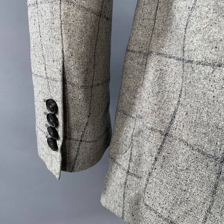 PAUL SMITH Size 40 Regular The Westbourne Grey Charcoal Window Pane Silk Sport Coat