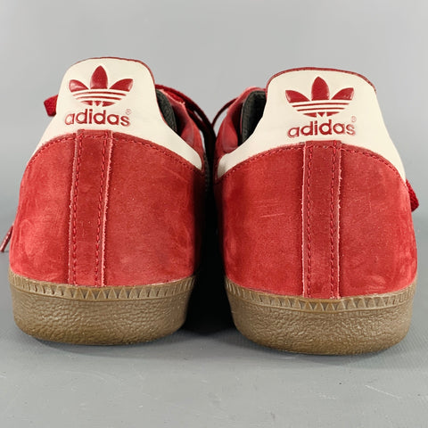 ADIDAS Size 10.5 Red White Stripe Suede Low Top Sneakers