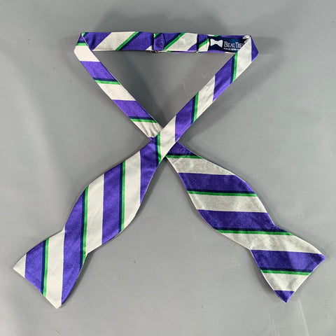 BEAU TIES LTD. Purple Silver Diagonal Stripe Silk Bow Tie