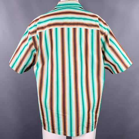 MARNI Size M Green Brown Stripe Cotton One Pocket Short Sleeve Camp Shirt