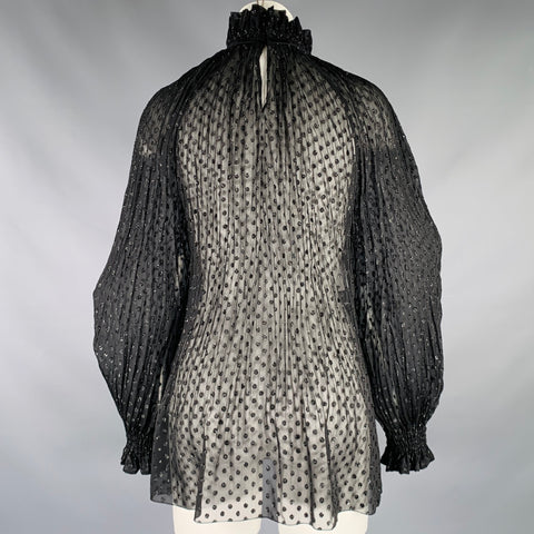 PHILOSOPHY di LORENZO SERAFINI Size 6 Black Polyester Dots High Collar Blouse