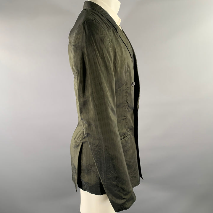 HAIDER ACKERMANN Size 38 Green Olive Pinstripe Viscose Blend Jacket