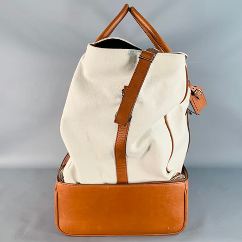 BRUNELLO CUCINELLI Brown Cream Canvas Leather Oversized Weekender Bag