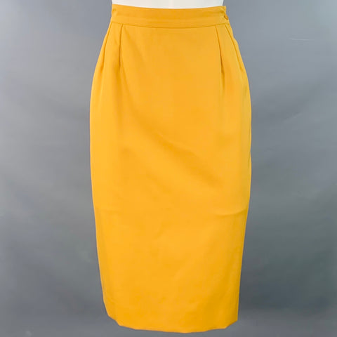 YVES SAINT LAURENT Size 6 Mustard Yellow Wool Twill Pencil Skirt