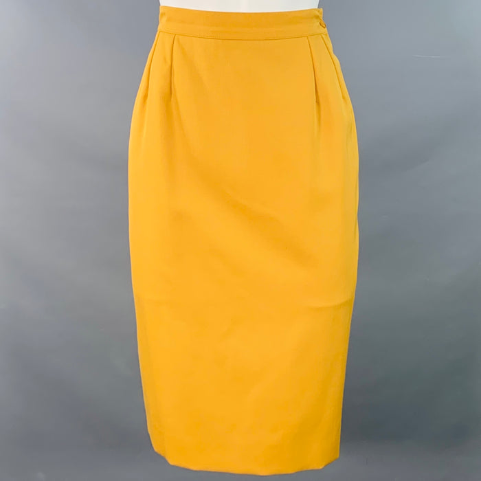 YVES SAINT LAURENT Size 6 Mustard Yellow Wool Twill Pencil Skirt