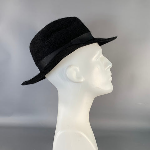 Chapeau Fédora VINTAGE en feutre de laine noir taille unique