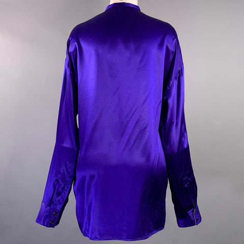 HAIDER ACKERMANN Size S Blue Silk Nehru Collar Hidden Buttons Shirt