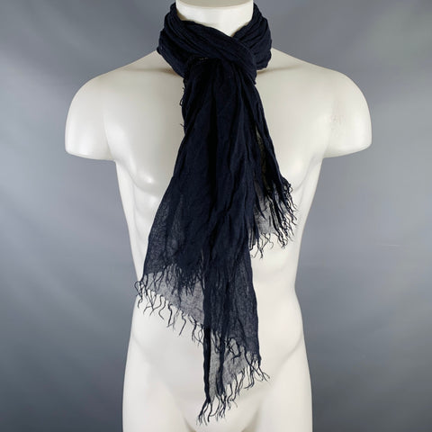 JOHN VARVATOS Navy Wrinkled Viscose Blend Scarf