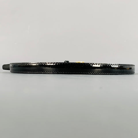 BOTTEGA VENETA Size S Black Gold Patent Leather Skinny Belt