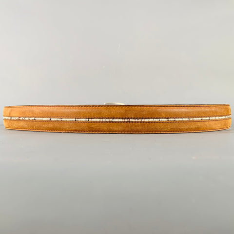VINTAGE Size 38 Brown White Beaded Leather Belt