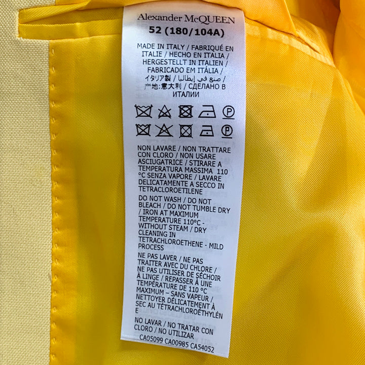 ALEXANDER MCQUEEN Size 42 Yellow Cotton Notch Lapel Single Button Sport Coat