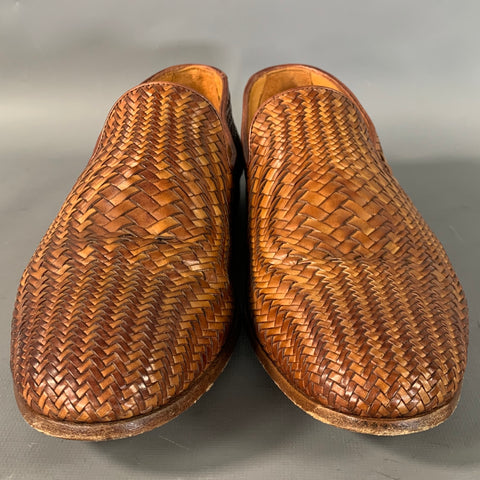 MAGNANNI Size 10 Brown Woven Leather Loafers