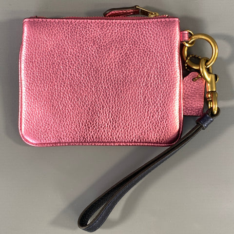 COACH HOL2018 Purple Navy 39250 Metallic Pebble Grain Leather Pouch