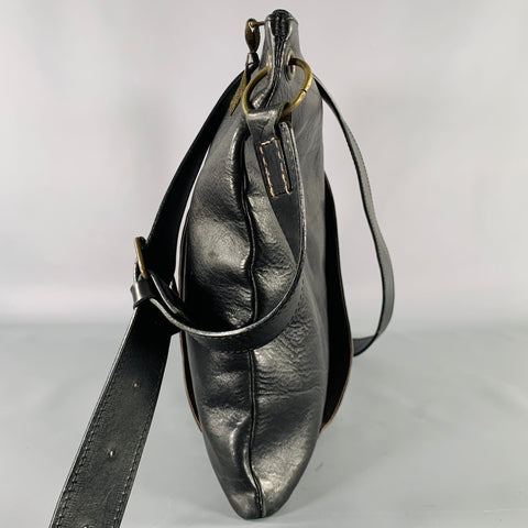 JOHN VARVATOS Black Leather Overlay Cross Body Bag