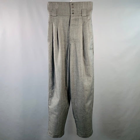 HAIDER ACKERMANN Size 32 Grey White Stripe Wool High Waisted Casual Pants