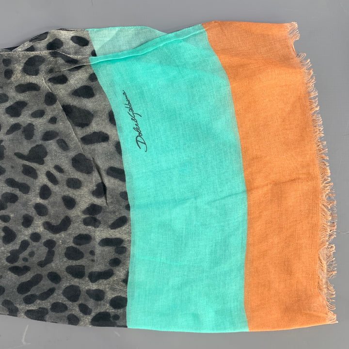 DOLCE & GABBANA Grey Multi-Color Animal Print Scarves
